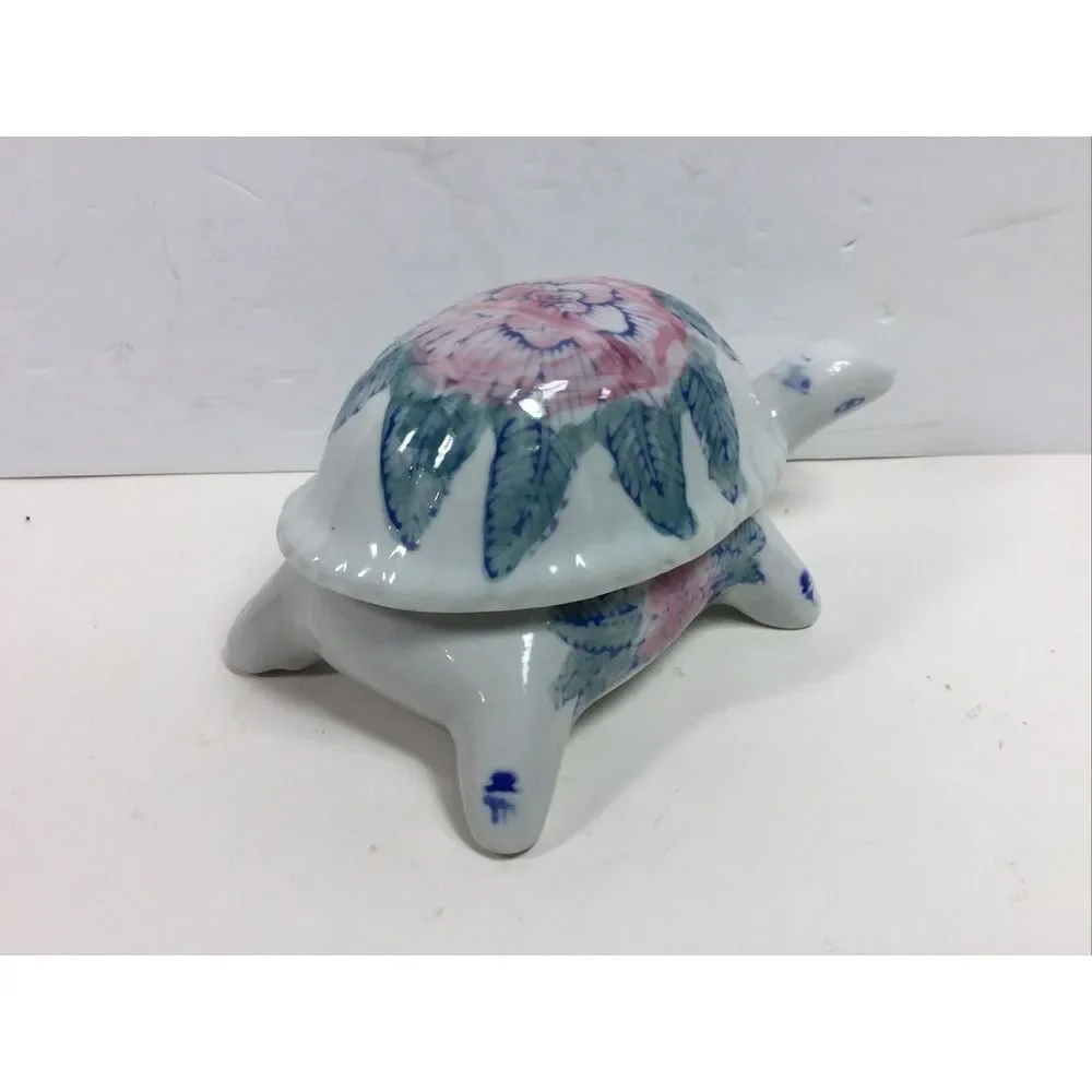 Vintage‎ Porcelain Turtle Trinket Box Tortoise Figurine Ring Jewlery Holder